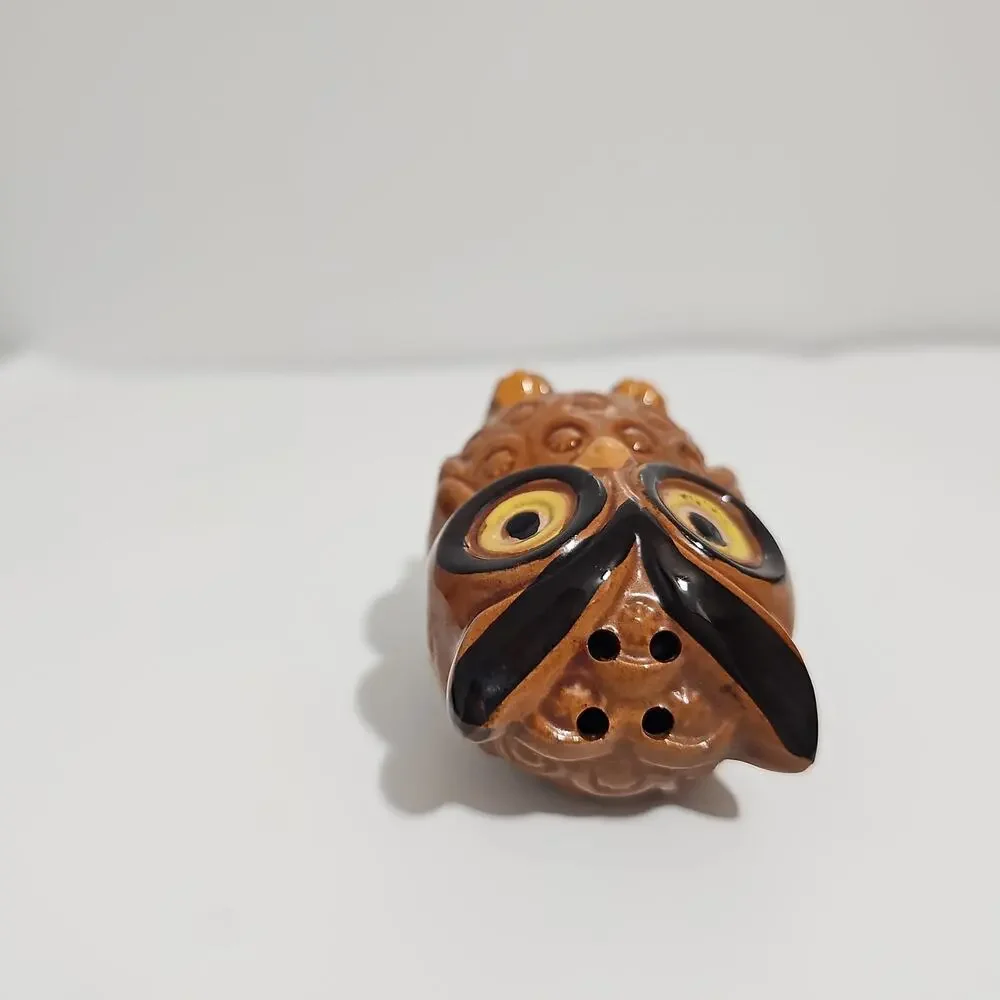 Vintage Ceramic Owl Pepper Salt Shaker MCM Retro Replacement Glossy